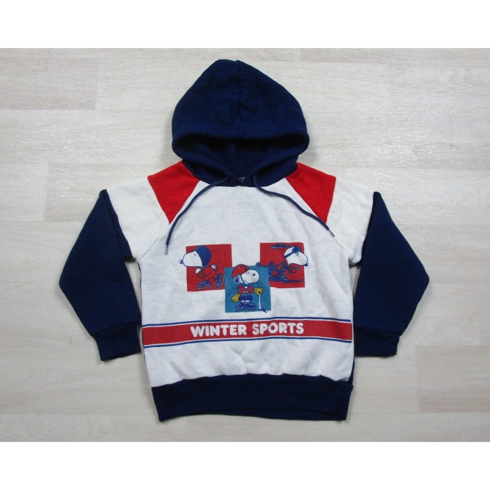 Vintage 80s Snoopy Peanuts Winter Sports Hoodie Sweatshirt Kids Medium (5-6) USA